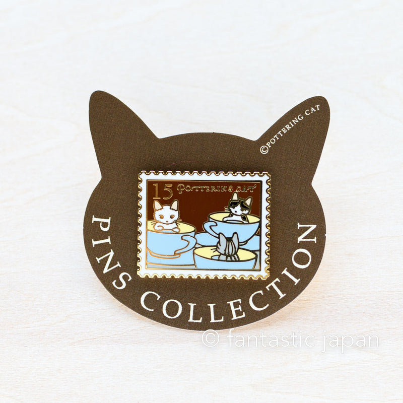 Pottering Cat hard enamel pin -coffee cup-