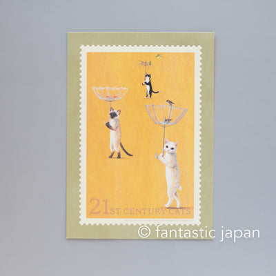 Pottering Cat post card -umbrella-