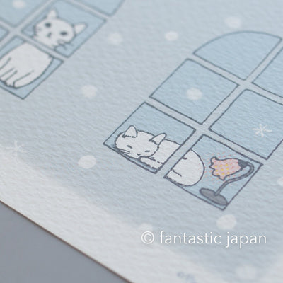 Pottering Cat post card -snowing-