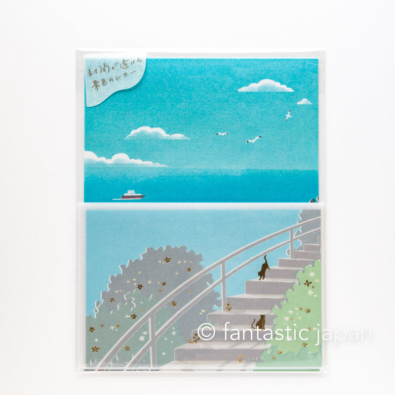 Translucent  Scenery Letter Writing set -cat and sea-