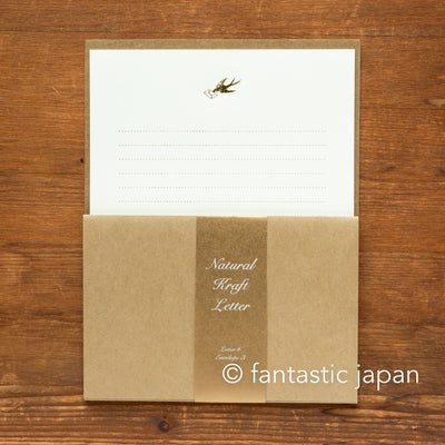 Letter Writing set -Natural Kraft Letter "Swallows and Letters"- by Tsutsumu company limited / made in Japan