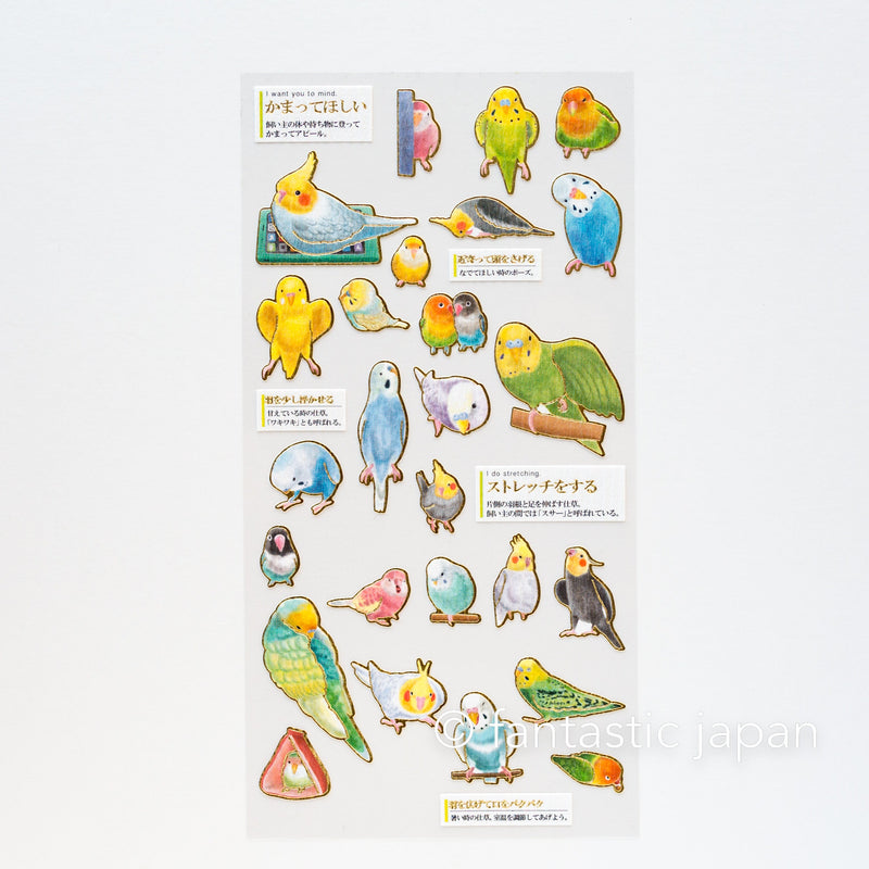 Gold foil visual collection sticker -Parakeet Gestures-