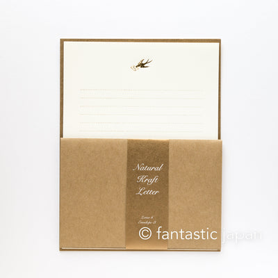 Letter Writing set -Natural Kraft Letter "Swallows and Letters"- by Tsutsumu company limited / made in Japan