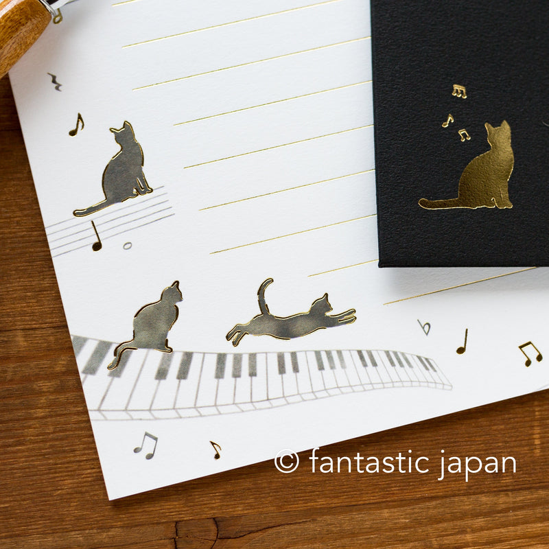 Gold foiled Letter Writing set -Polite letters "cat and music"- by Tsutsumu company limited