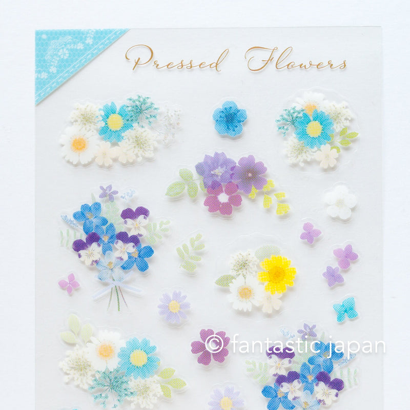 PET clear sticker -pressed flower "blue"-