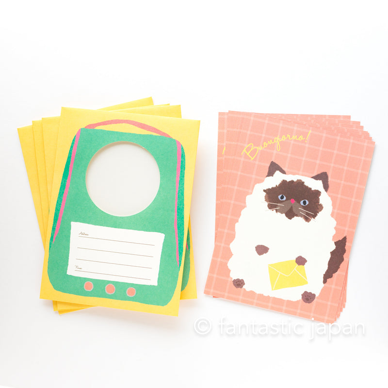 fluffmoumou carried cat letter set -green suitcase-