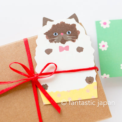 fluffmoumou  cat mini message card set -green-