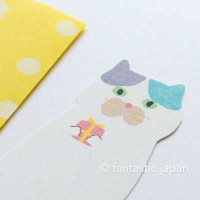 fluffmoumou  cat mini message card set -yellow-