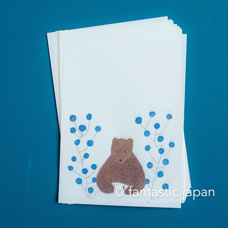 handmade Letter Writing set -bear and embroidery thread- by tegamiya