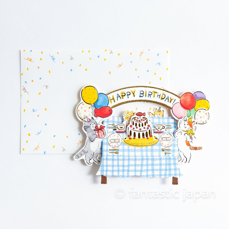 Pop-up Greeting card "Happy birthday -cats party table- "