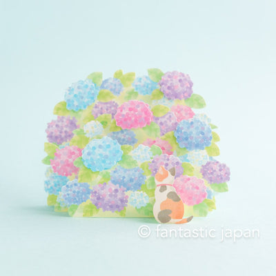 Greeting card -Hydrangea and cat-