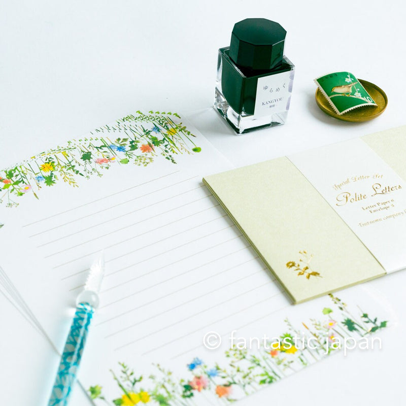 Gold foiled Letter Writing set -Polite letters "wild flowers"- by Tsutsumu company limited