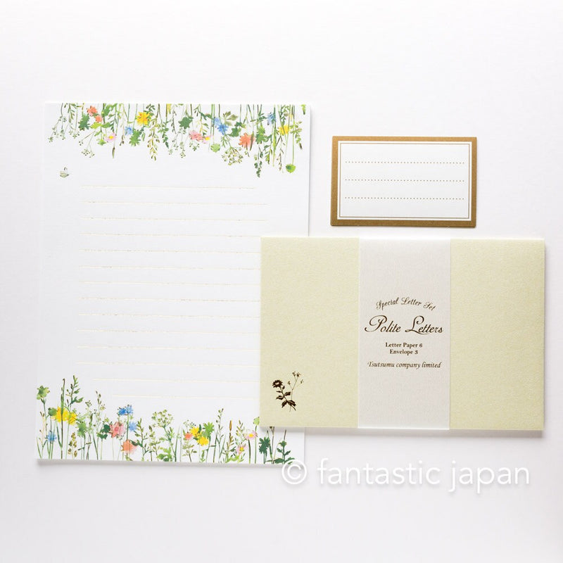 Gold foiled Letter Writing set -Polite letters "wild flowers"- by Tsutsumu company limited