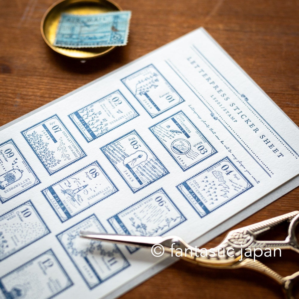 Oeda Letterpress / Letterpress sticker sheet -Dark blue- – Fantastic Japan