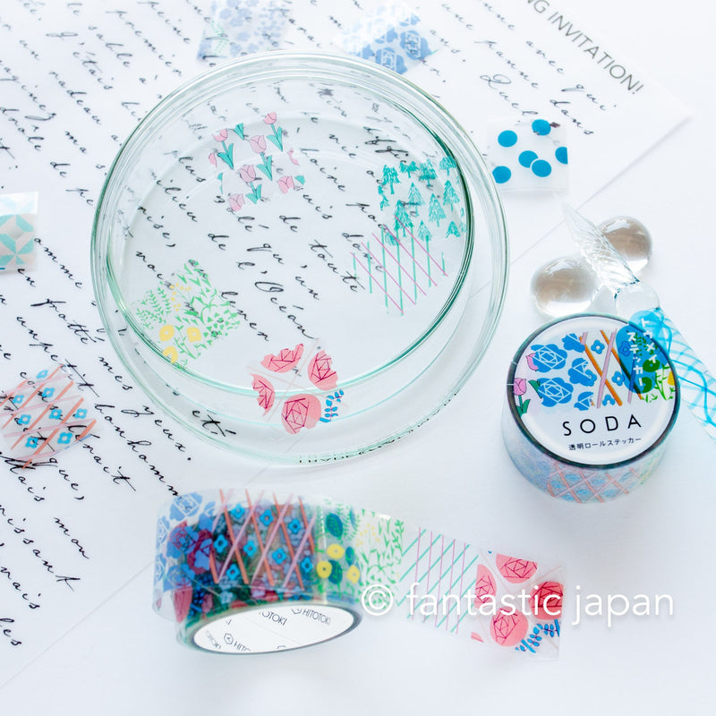 SODA / Clear PET roll sticker  -flower postage stamp-