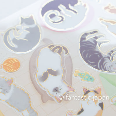 PET clear foil stamping sticker -relaxing cats-