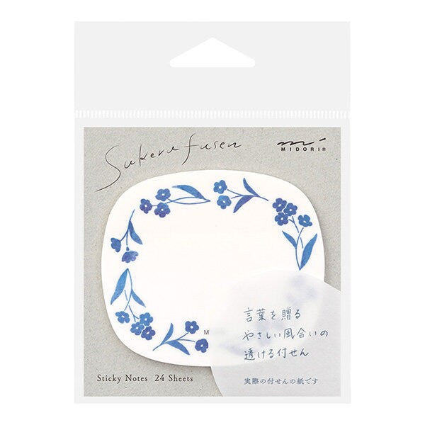 MIDORI Semi-translucent Sticky Notes  -blue flower wreath-