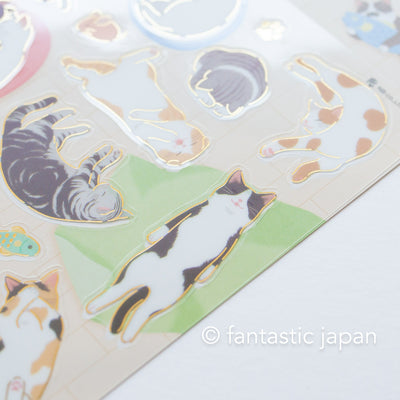 PET clear foil stamping sticker -relaxing cats-