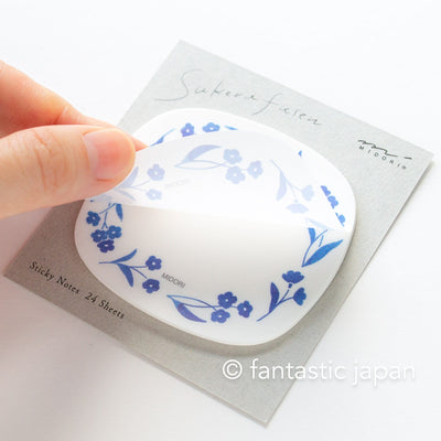 MIDORI Semi-translucent Sticky Notes  -blue flower wreath-