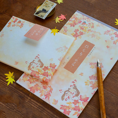 Japanese Washi Writing Letter Pad and Envelopes -Squirrels playing in Autumn-