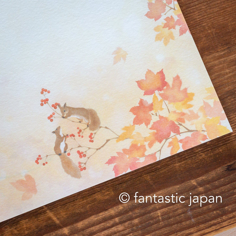 Japanese Washi Writing Letter Pad and Envelopes -Squirrels playing in Autumn-