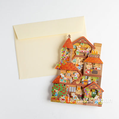 Autumn greeting card -rabbits house-