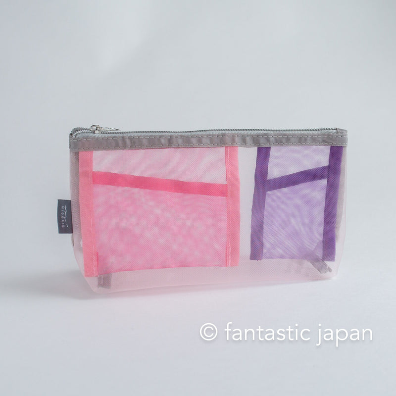 midori / mesh Pen & Tool bag with gusset -pink-