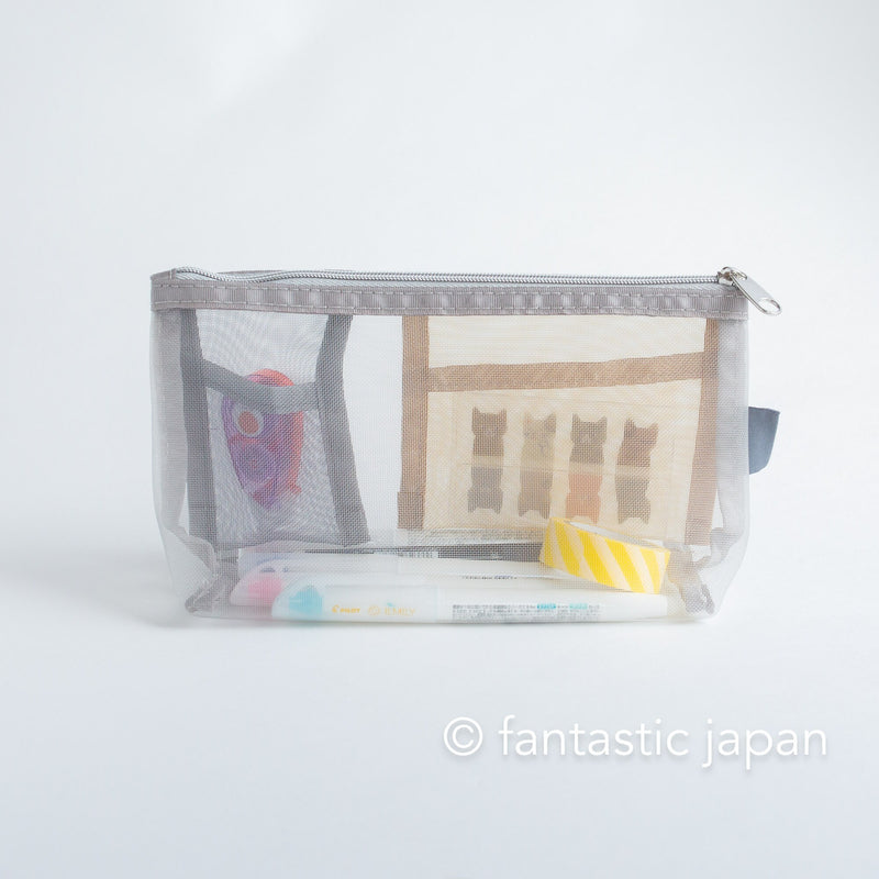 midori / mesh Pen & Tool bag with gusset -beige-
