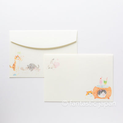Japanese Washi Writing Letter Pad and Envelopes -Cats cafe- / traditional Iyo Washi stationery set / made in Japan