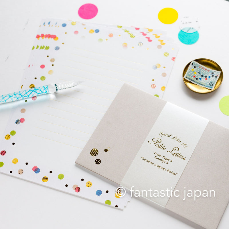 Gold foiled Letter Writing set -Polite letters "polka dot"- by Tsutsumu company limited / made in Japan