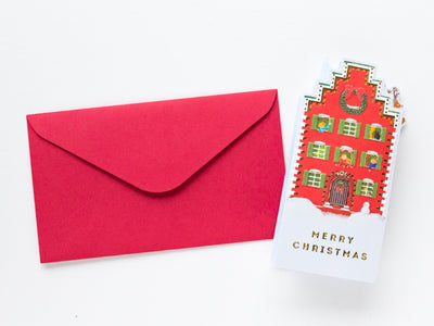 Christmas mini card "Pop-up card -Santa Claus in the town"  / Holiday card / Greeting life card / japanese stationery