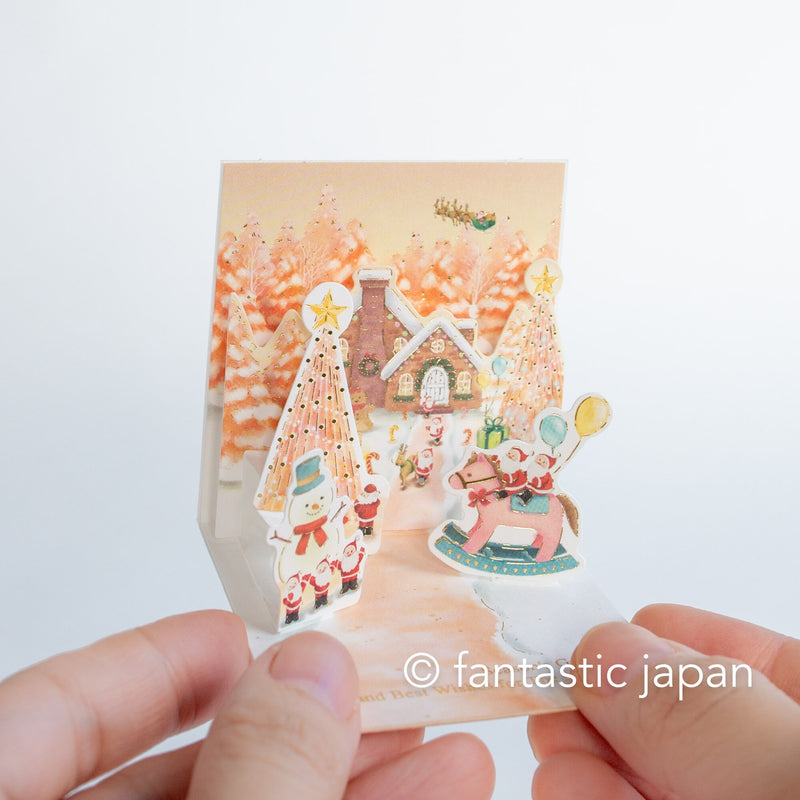 Christmas tiny pop up card -mini mini Santa Clauses with Candy canes-