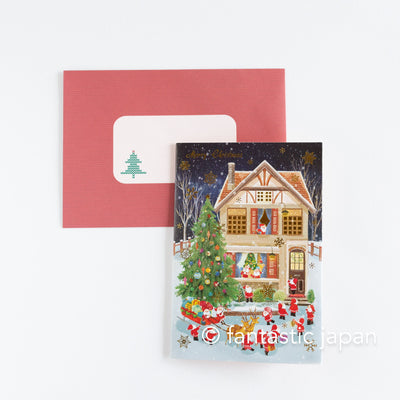 Christmas pop up card -Santa Clauses in the house with large staircase-