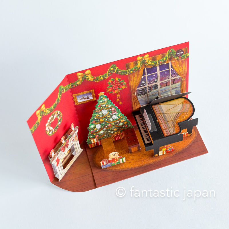 Melody and Light holiday card -Grand piano in the red room-
