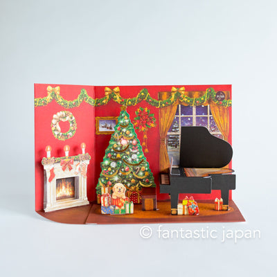 Melody and Light holiday card -Grand piano in the red room-