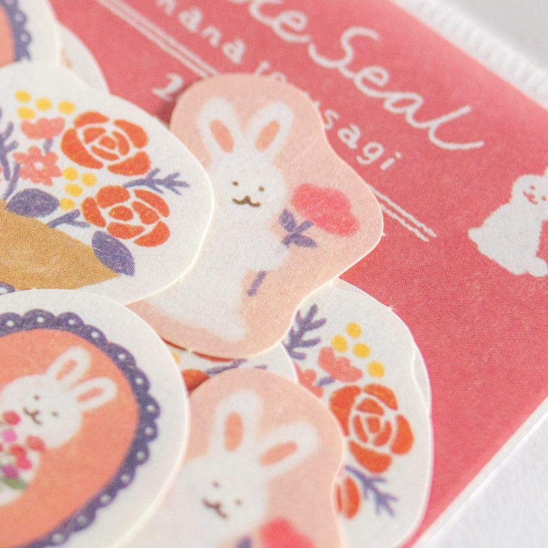 Washi flake stickers -rabbit and flowers-