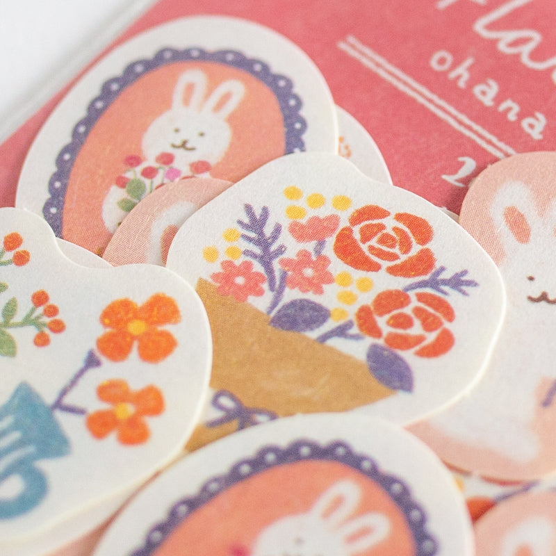 Washi flake stickers -rabbit and flowers-