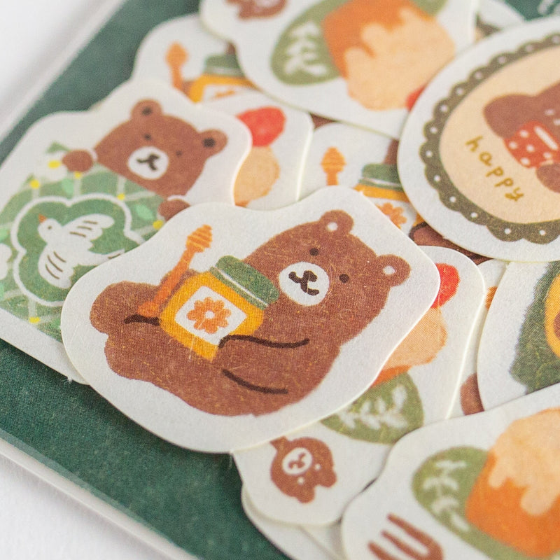 Washi flake stickers -bear and cup-