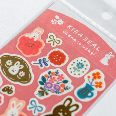 Gold foil washi sticker -rabbit and flowers-