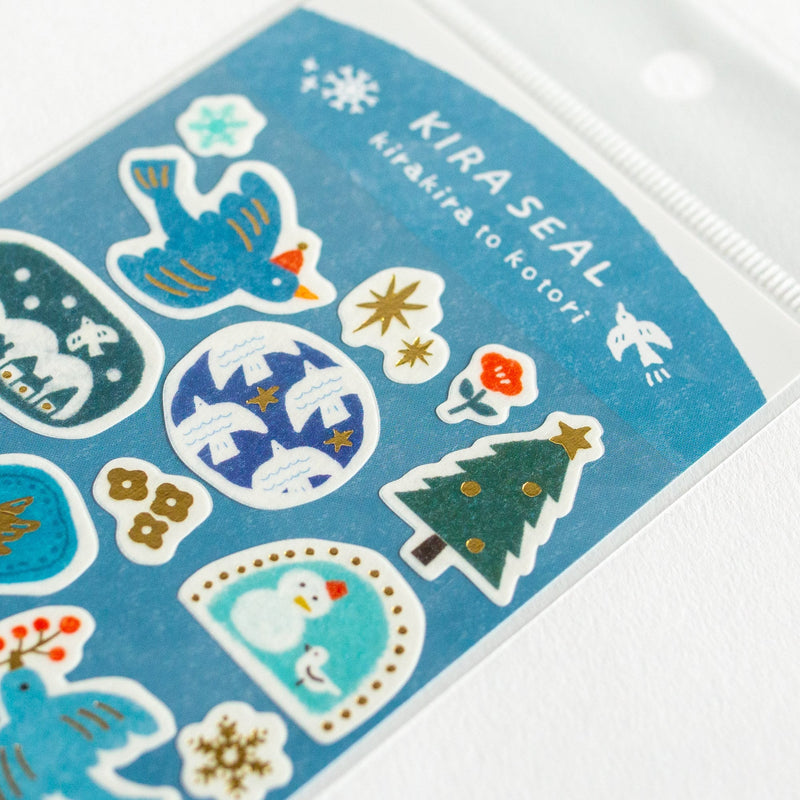 Gold foil washi sticker -blue bird in winter-