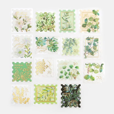 Washi flake stickers -postage stamp "botanical green"-