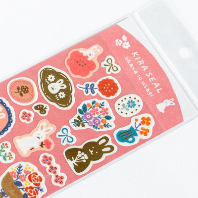 Gold foil washi sticker -rabbit and flowers-