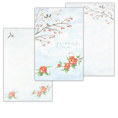 Japanese Washi Writing Letter Pad and Envelopes -long tailed tit in winter-