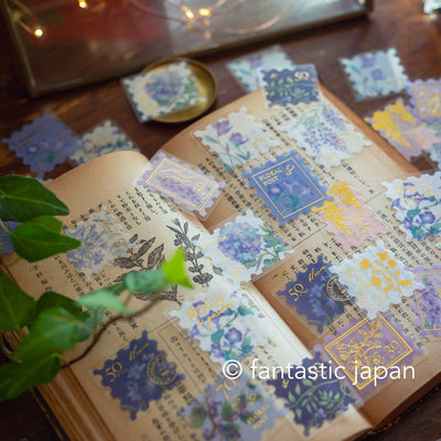 Washi flake stickers -postage stamp "botanical blue"-