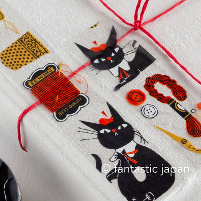 Transparent masking tape / tearable matte finish cellophane tape -black cat ROBIN sawing- by Kuroneko Isho / cozyca products