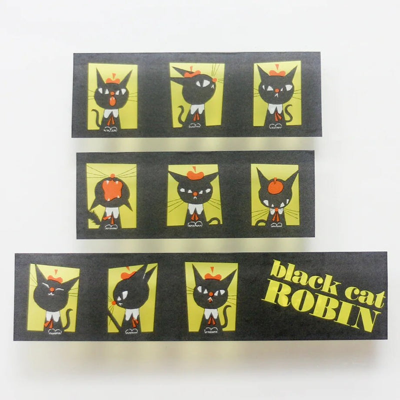 Transparent masking tape / tearable matte finish cellophane tape -black cat ROBIN  hundred faces- by Kuroneko Isho / cozyca products