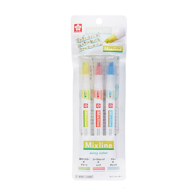 SAKURA Highlighter and Underline twin pen -Mixline - / set of 3colors -juicy color-