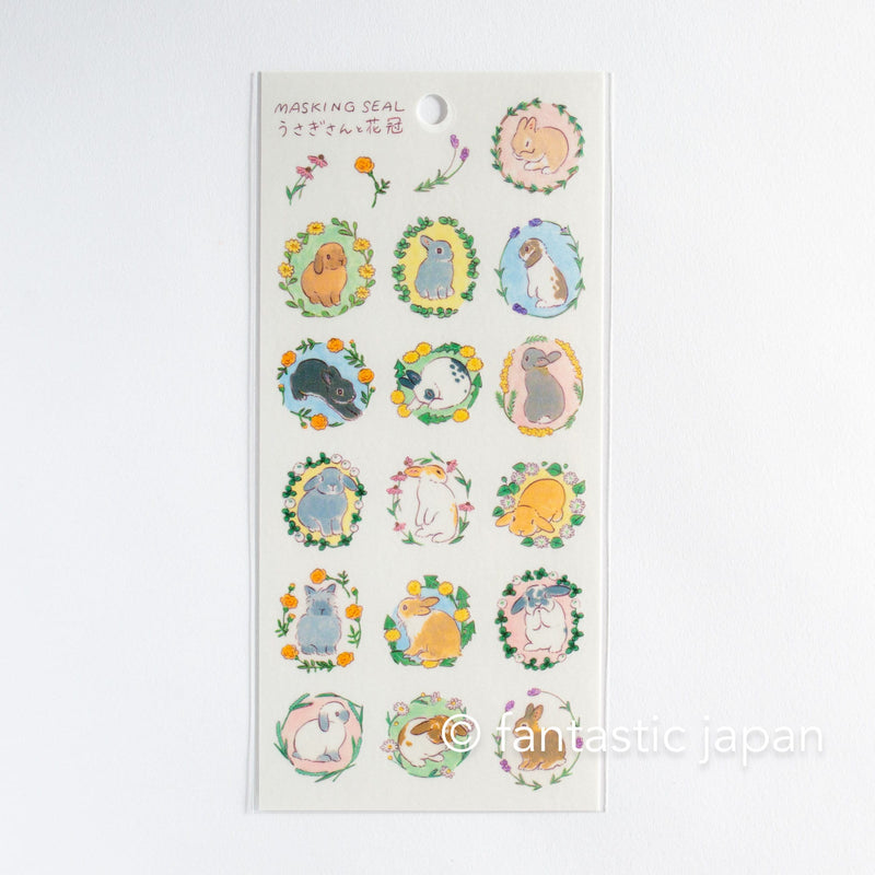 Schinako Moriyama Masking sticker -rabbit in a flower wreath -