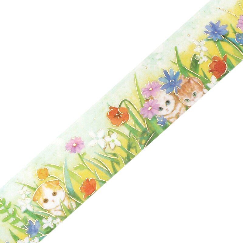 Gold foil Masking Tape / cat and flower -early afternoon-