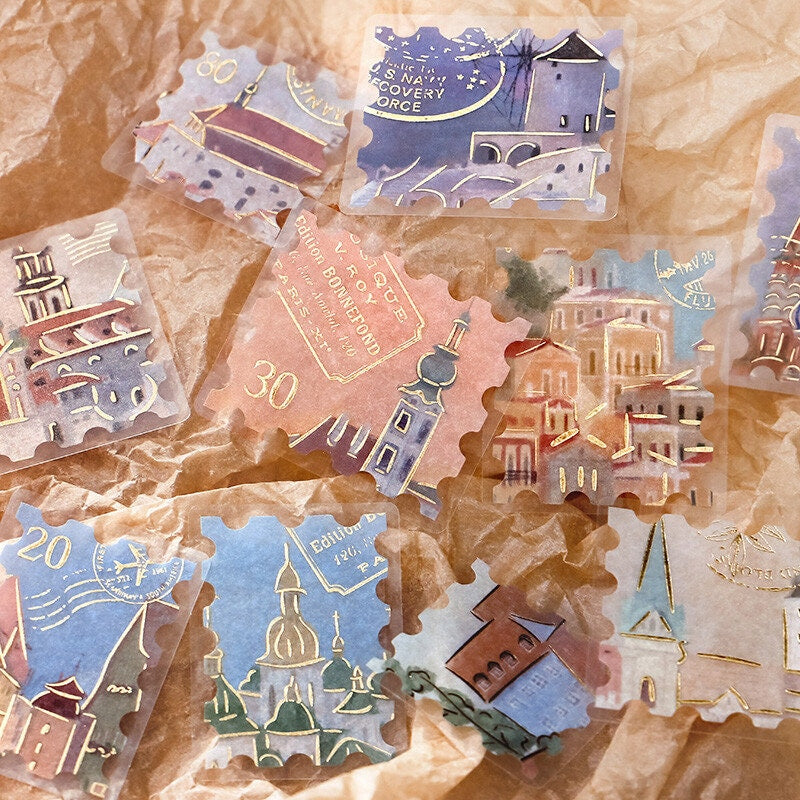 Washi flake stickers / postage stamp -around the world-